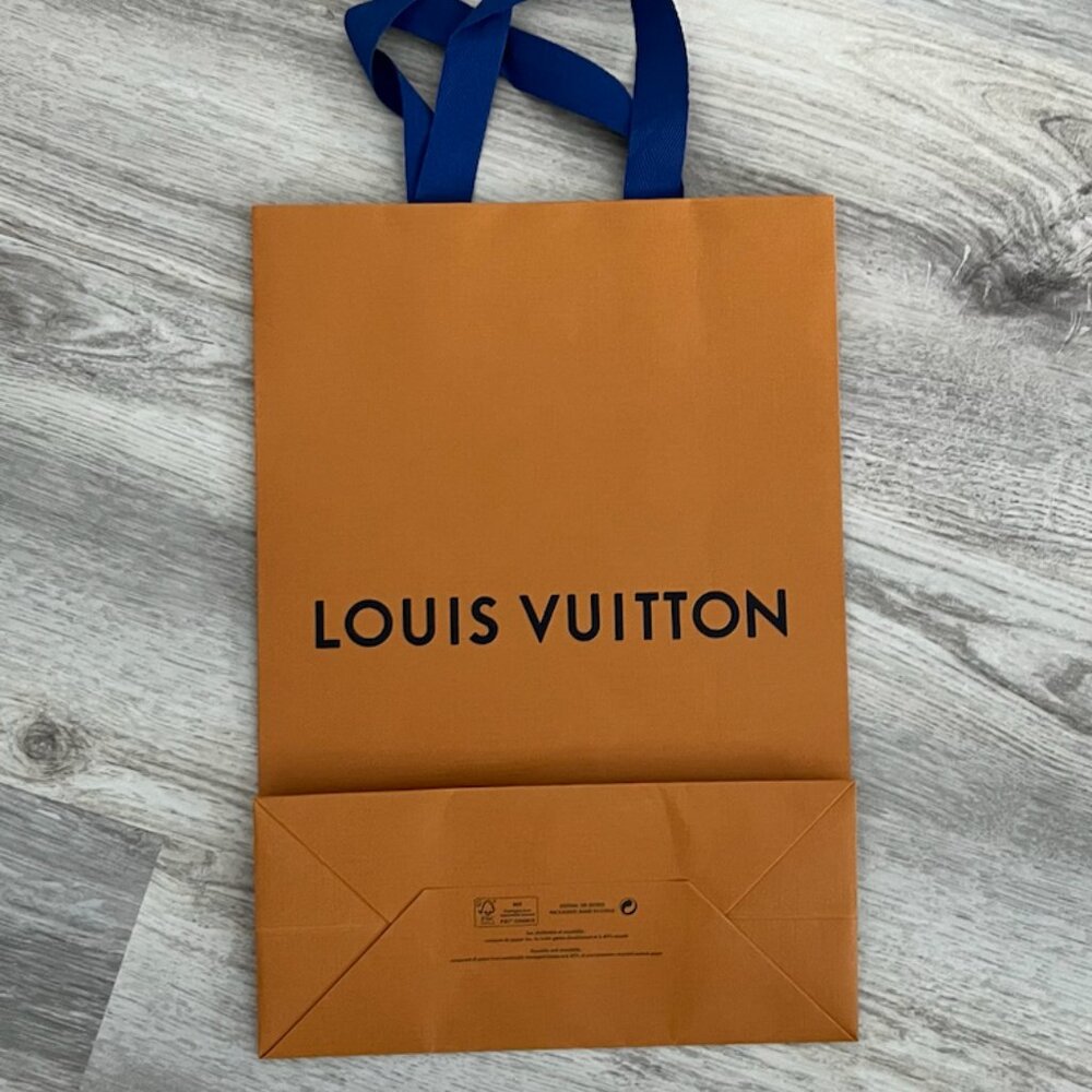 Louis Vuitton Orange Shopping Bag with Blue Handles